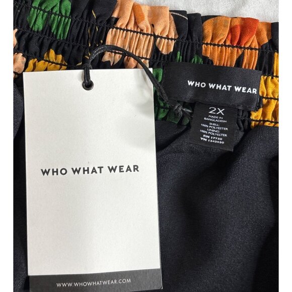 Who What Wear Floral Print Smocked Waist Tie A-Line Skirt 2X Knee Length New - Picture 3 of 5